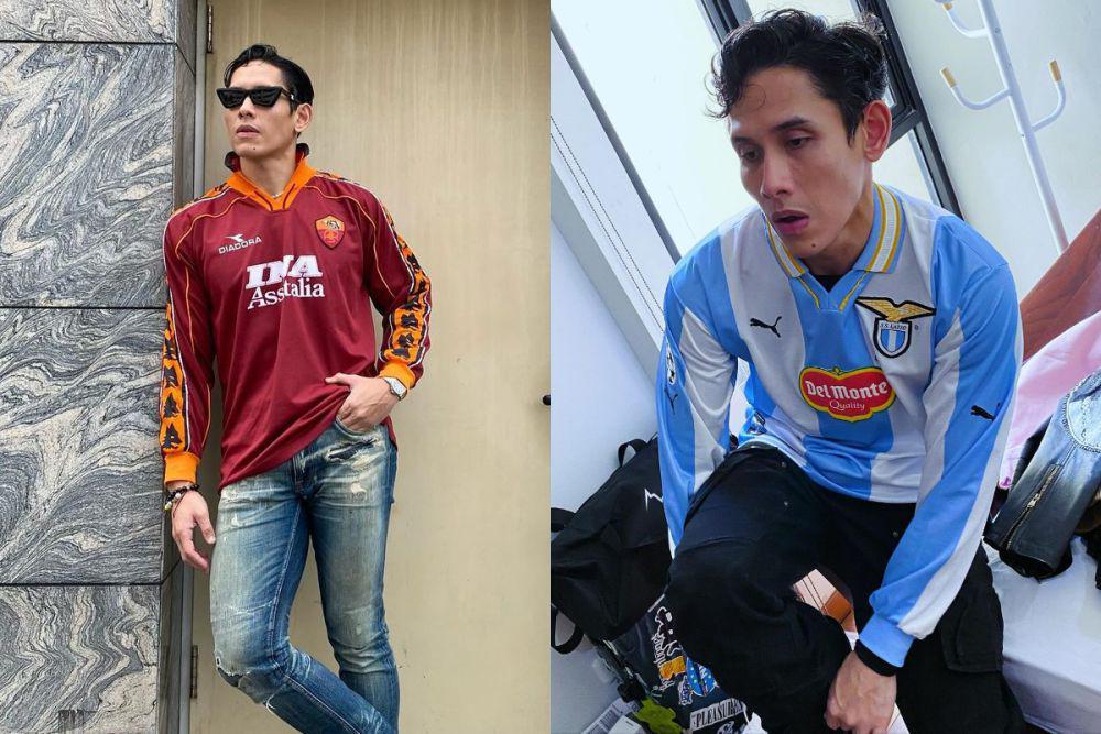 7 Potret Ganindra Bimo Pakai Jersey Sepak Bola Vintage