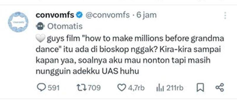 chat lucu salah sebut How to Make Millions Before Grandma Dies (x.com/convomfs)