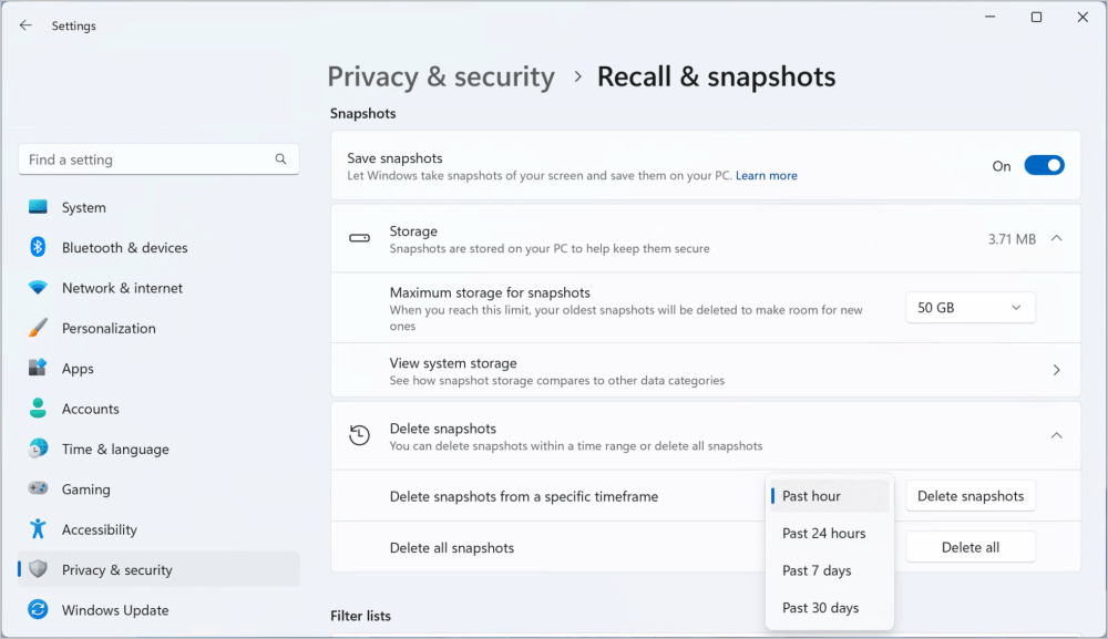 pengaturan Recall. (support.microsoft.com)