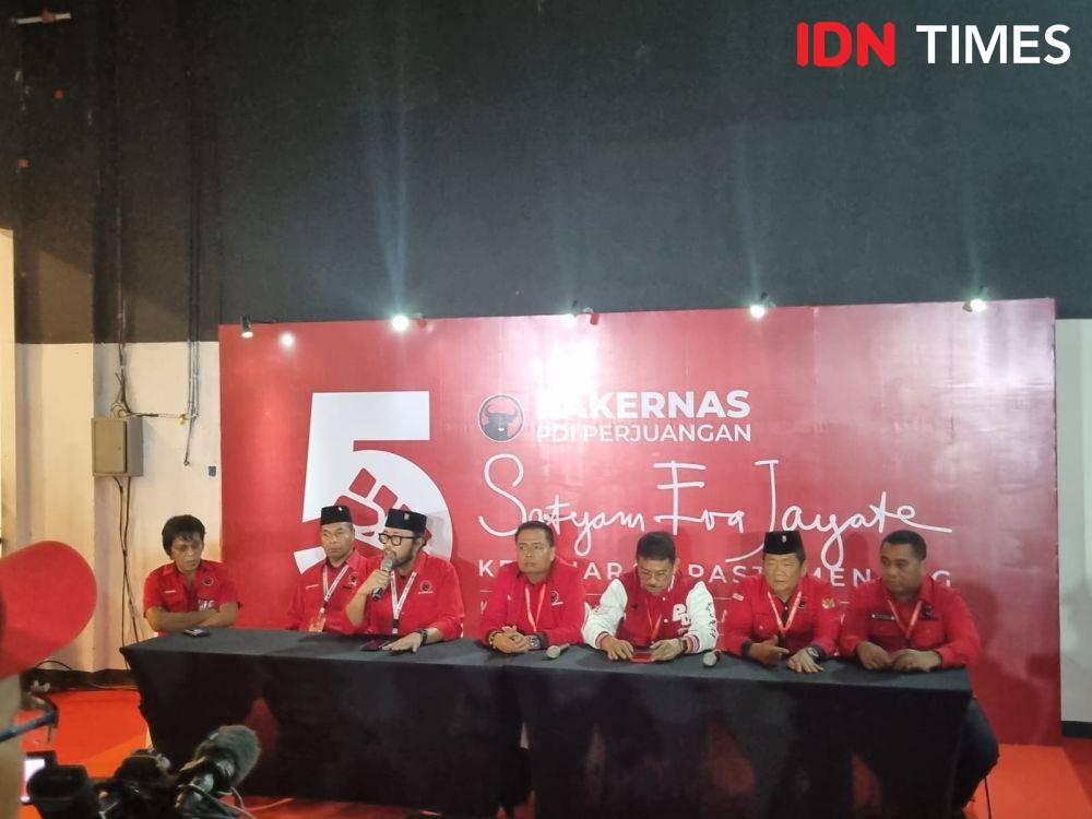Konferensi pers sejumlah Kepala DPD PDIP di Rakernas V PDIP, Ancol, Jakarta Utara (IDN Times/Ilman Nafi'an)