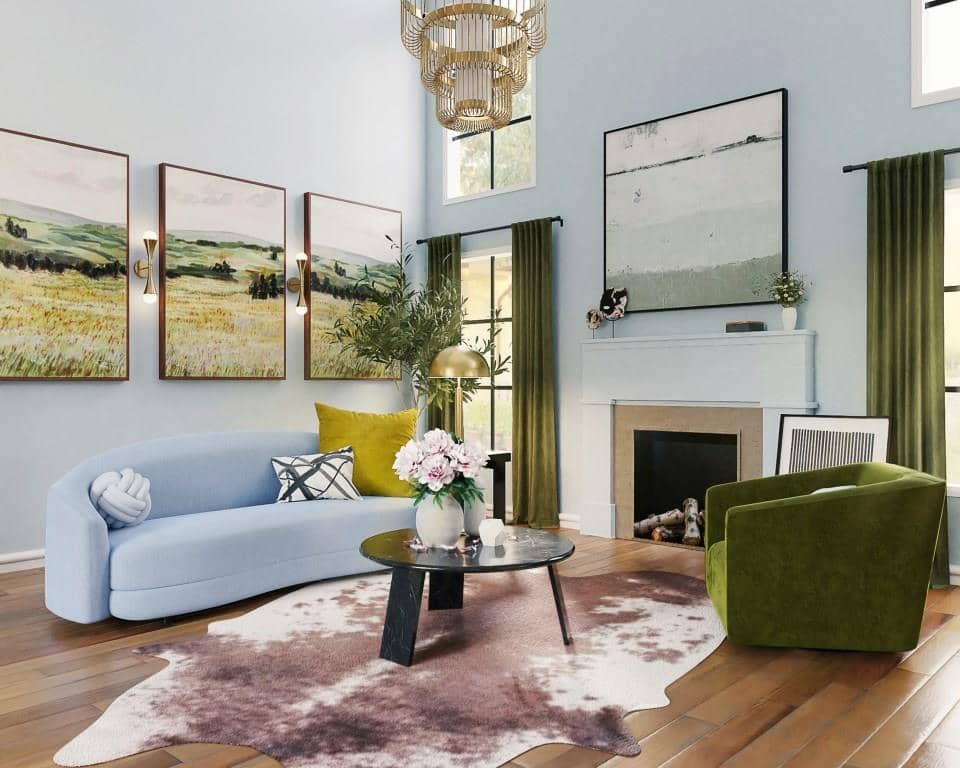 ilustrasi sofa berwarna hijau zaitun dan biru (unsplash.com/Spacejoy)