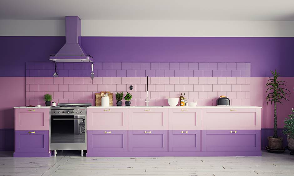 Kombinasi beberapa warna ungu muda pada dapur (designcafe.com)