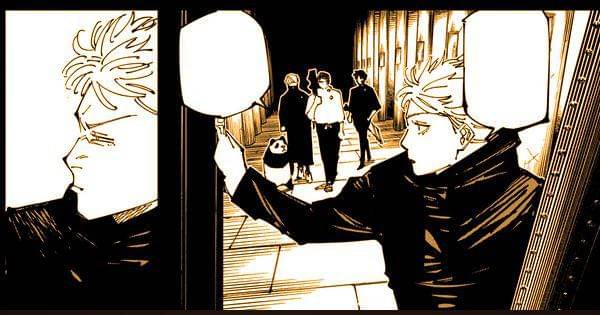 Momen Gojo dan murid-muridnya sebelum memasuki tempat para tetua ( Dok. Shueisha / Jujutsu Kaisen )