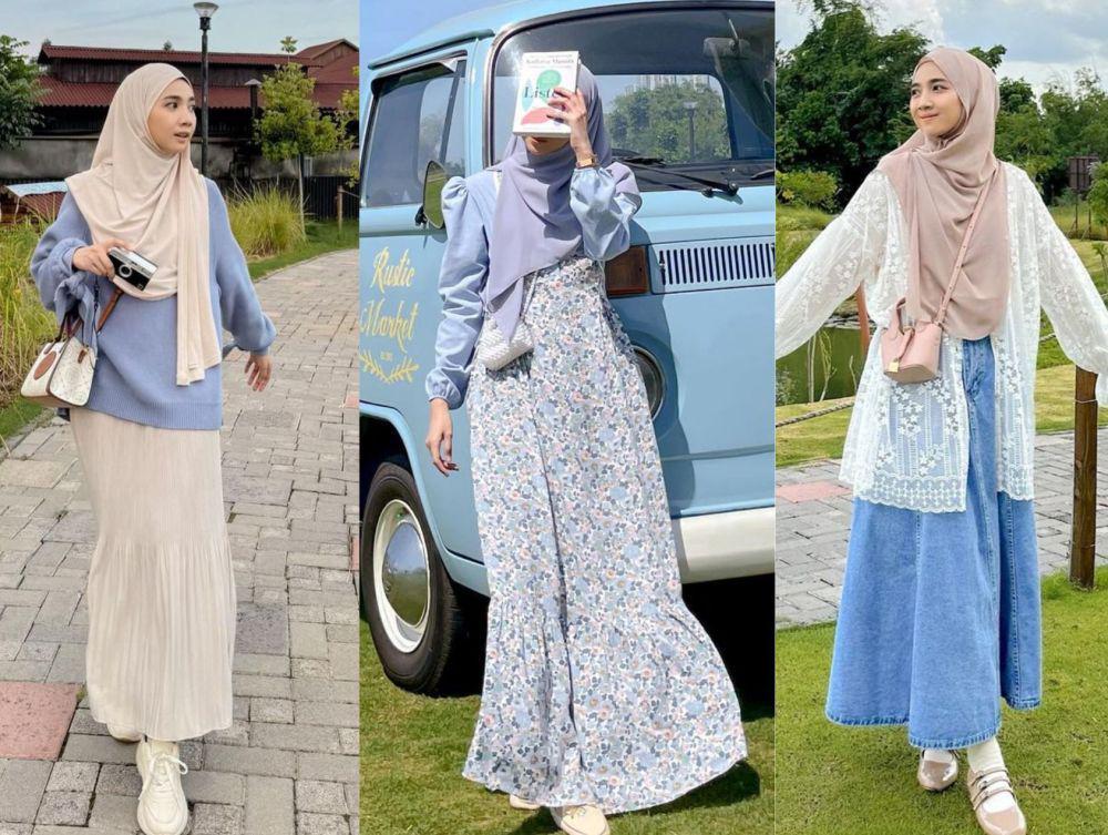 8 Ide Outfit Feminim dengan Nuansa Warna Biru Langit ala Richa Etika