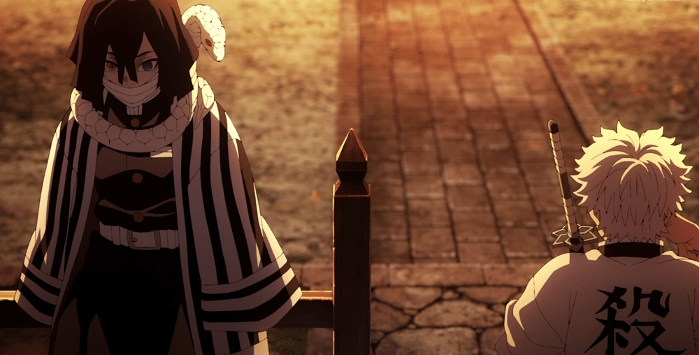 Obanai dan Sanemi tengah berbincang (dok. Ufotable/ Kimetsu no Yaiba Season 4 Hashira Training Arc)