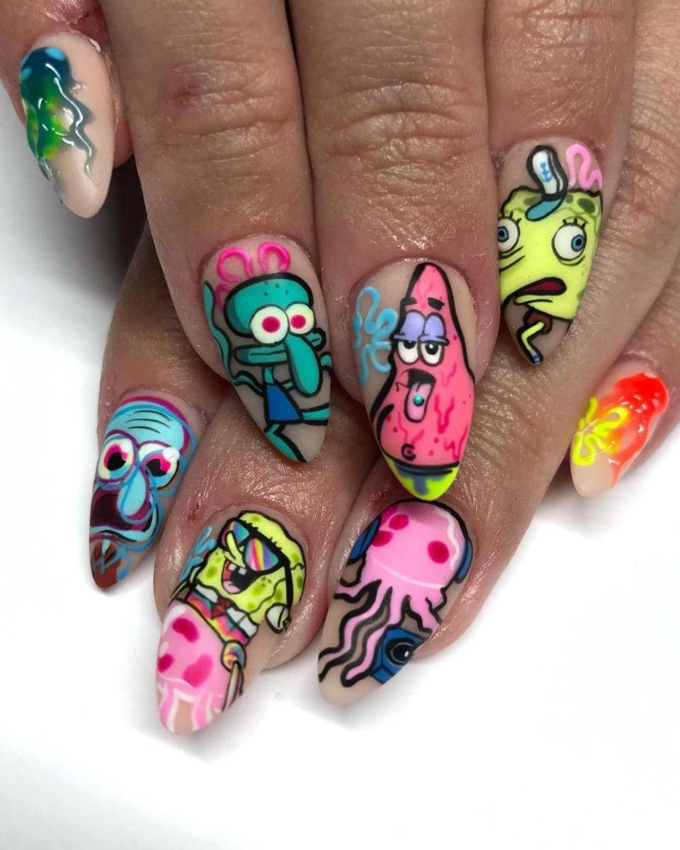 Inspirasi nailart Spongebob Squarepants (Instagram.com/nailz_by_dev)