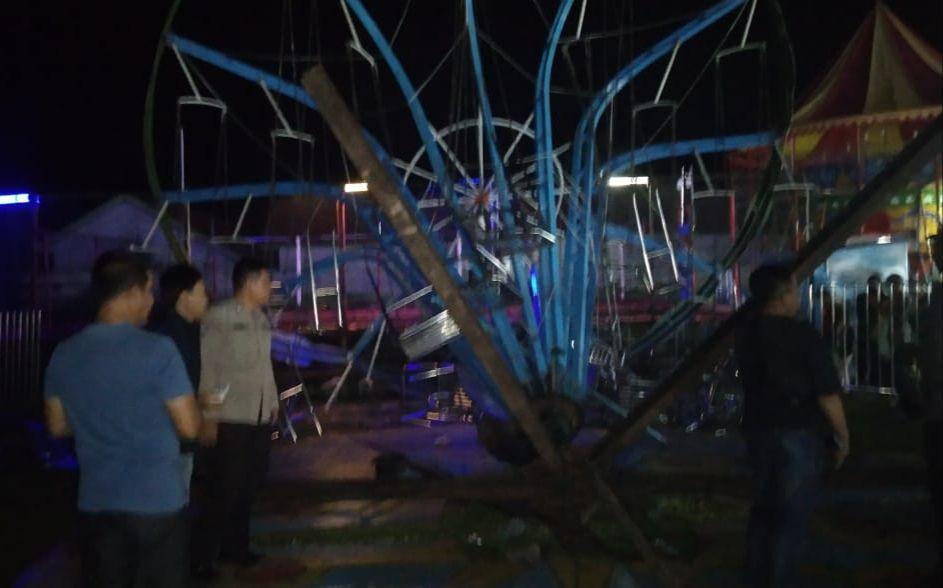 Wahana Ontang Anting Pasar Malam di Way Kanan Ambruk, 1 Korban Luka