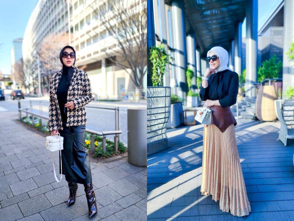 7 Ide OOTD Hijab Rok dan Dress ala Syahrini, Elegan dan Modis