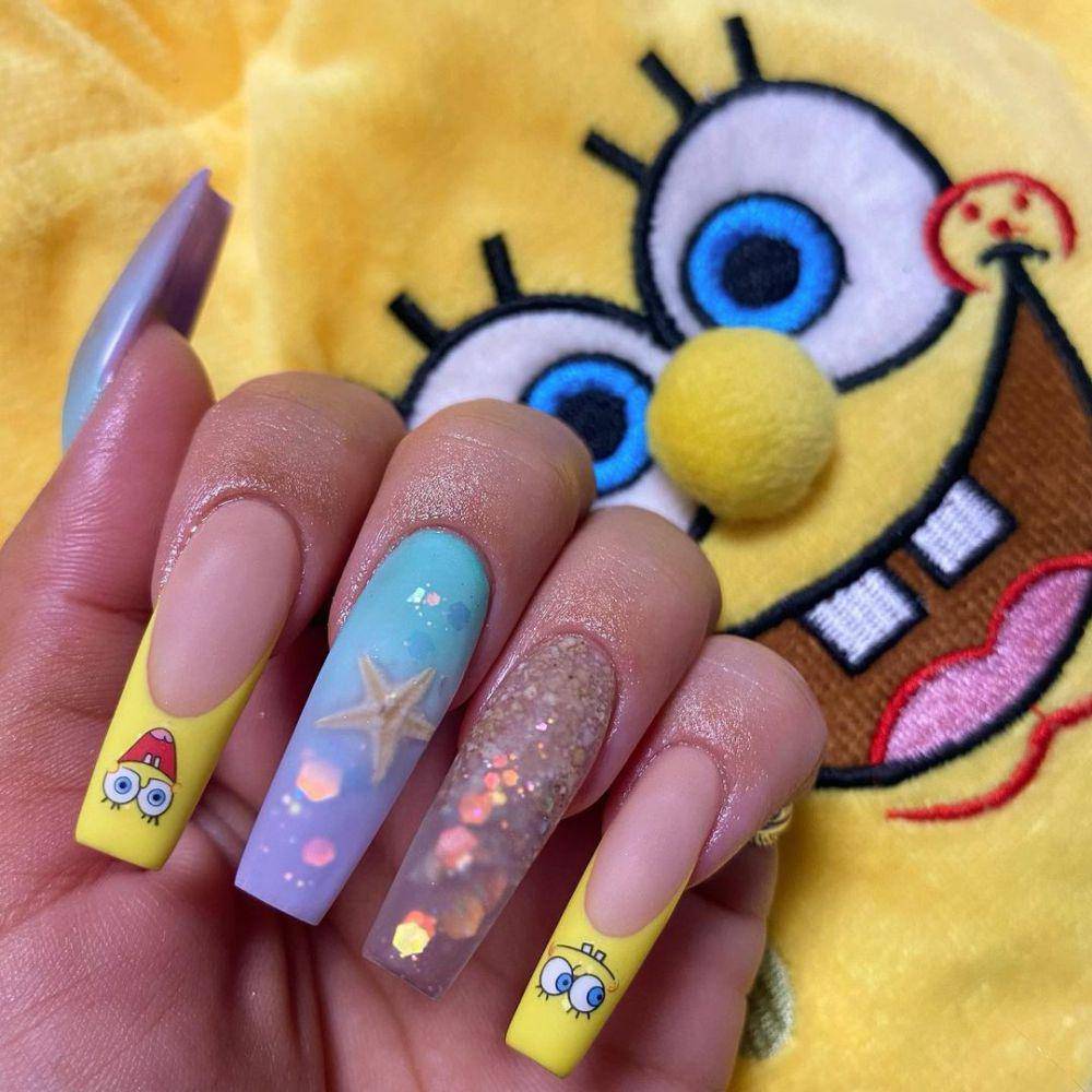 Inspirasi nailart Spongebob Squarepants (Instagram.com/wildromance_kaede)