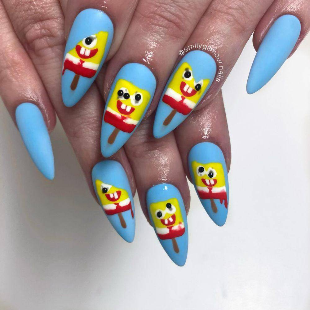 Inspirasi nailart Spongebob Squarepants (Instagram.com/emilygilmour.nails)