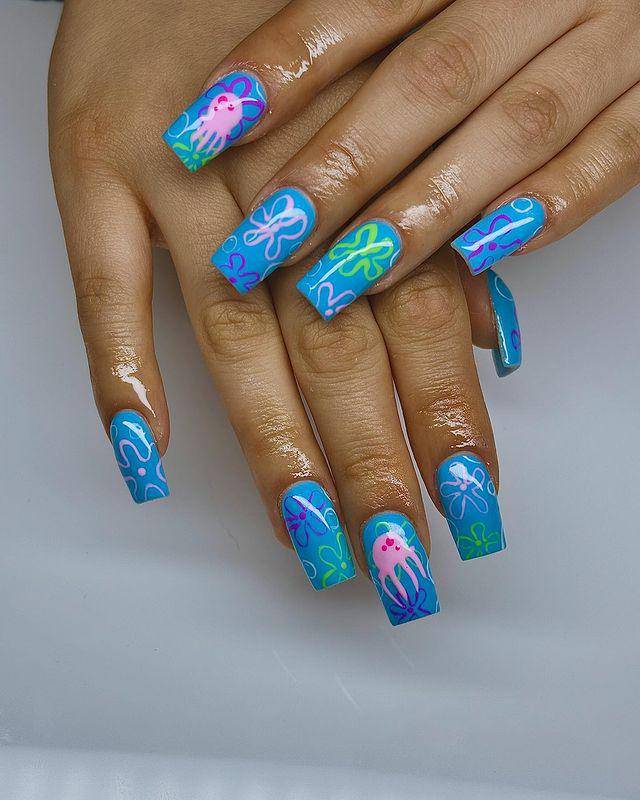 Inspirasi nailart Spongebob Squarepants (Instagram.com/nailzby.anahiii)