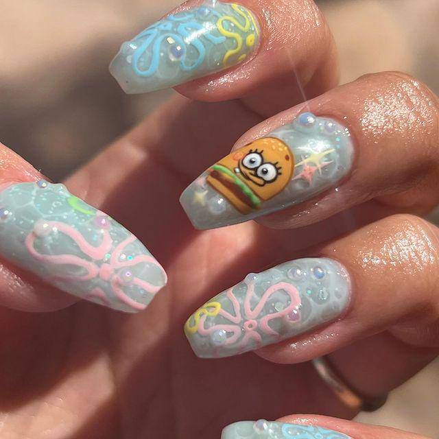 Inspirasi nailart Spongebob Squarepants (Instagram.com/briamarianails)