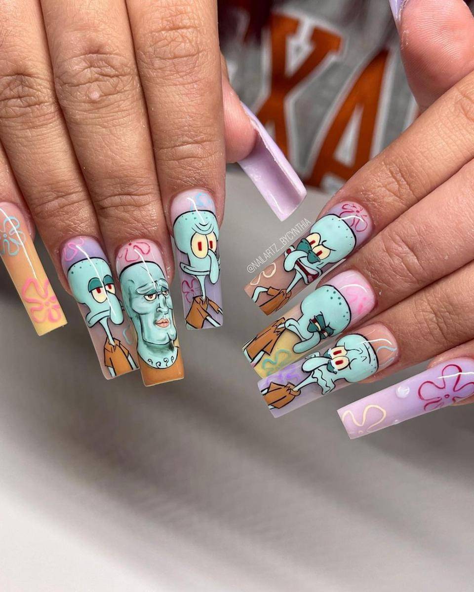 Inspirasi nailart Spongebob Squarepants (Instagram.com/nailartz_bycynthia)