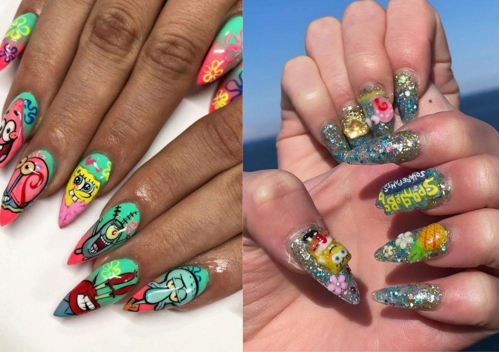 20 Inspirasi Nail Art Tema Spongebob, Colorful ala Bikini Bottom!