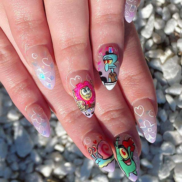 Inspirasi nailart Spongebob Squarepants (Instagram.com/ohmylorb)