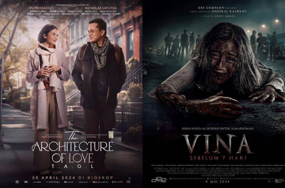Film terlaris Legacy di awal 2024 (dok. Dee Company / Vina : Sebelum 7 Hari | dok. Starvision Plus / The Architecture of Love)