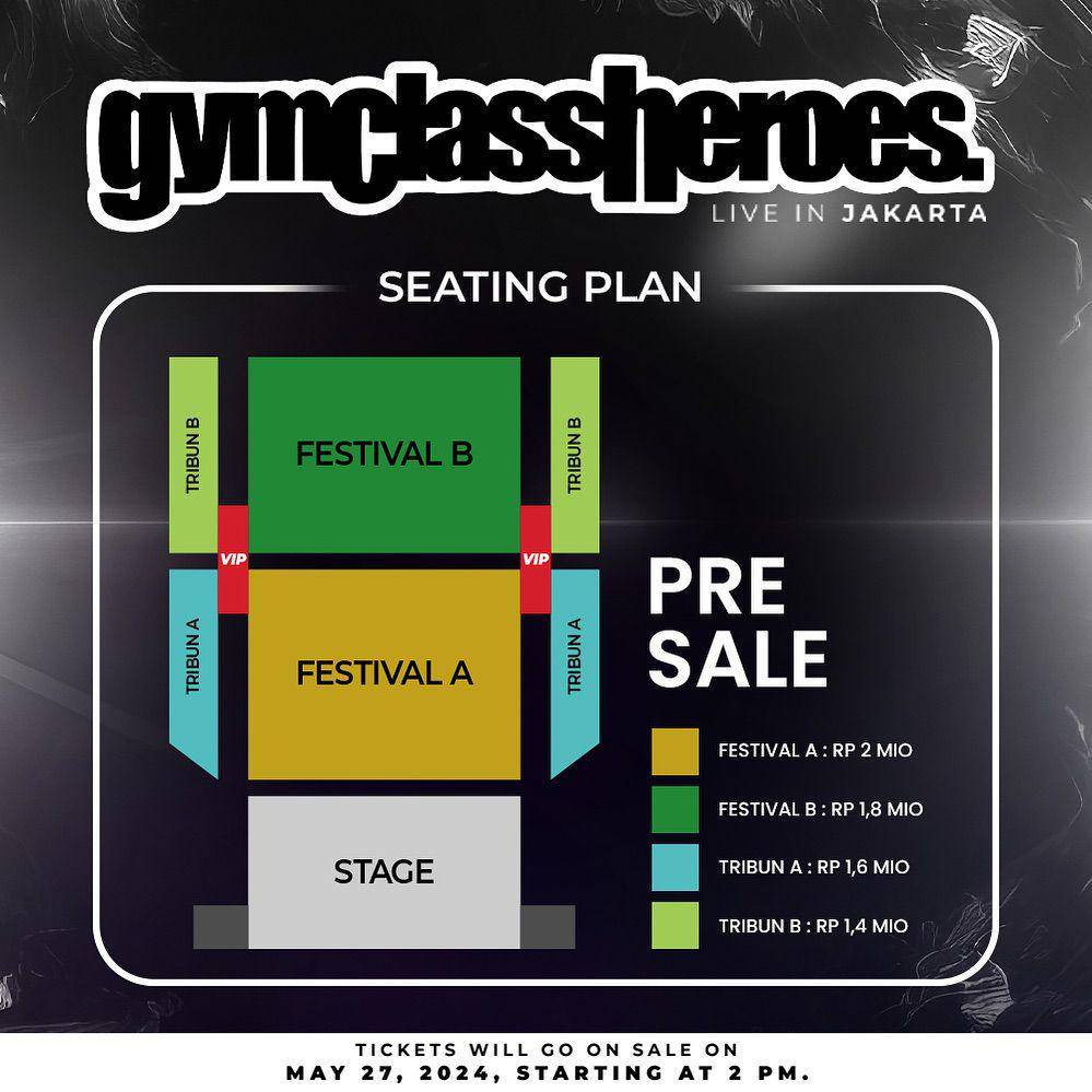 Seating plan dan harga pre sale tiket konser Gym Class Heroes (Instagram.com/topentertainment.live)