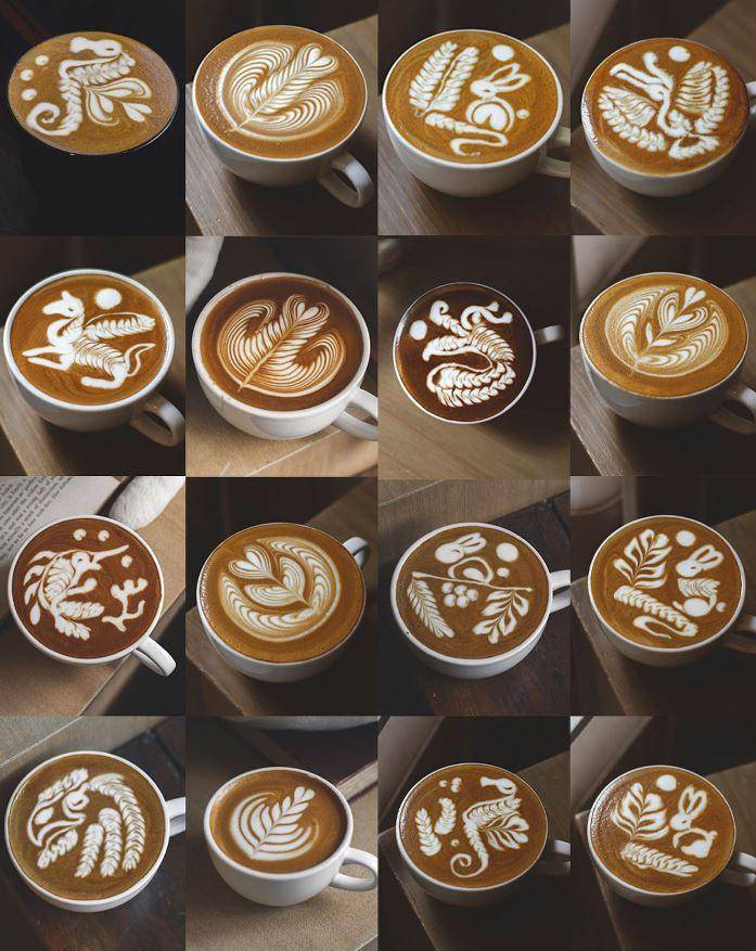 Ilustrasi macam-macam desain latte art (instagram.com/dqflook)