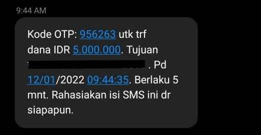Kode OTP yang dikirim melalui SMS (Dok. Istimewa)