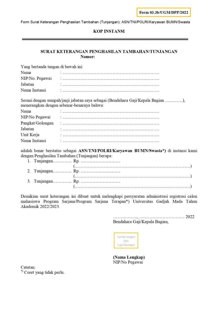 Surat Keterangan Penghasilan Orang Tua