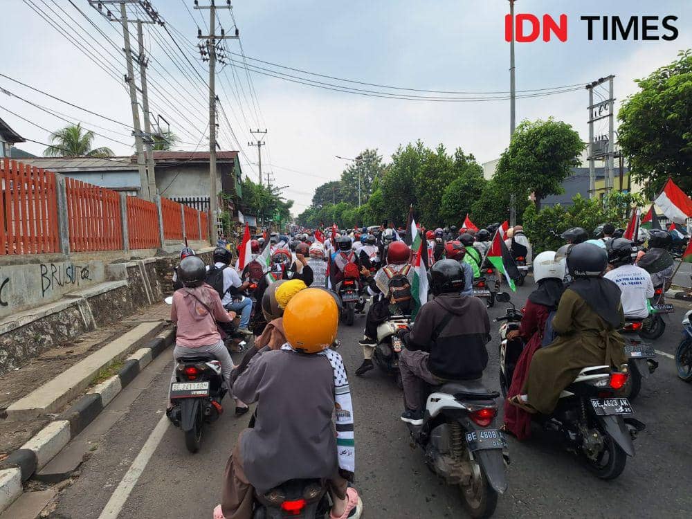 Aksi Aliansi Lampung Bersama Palestina Part II di Bandar Lampung, Sabtu (1/6/2024). (IDN Times/Tama Yudha Wiguna).
