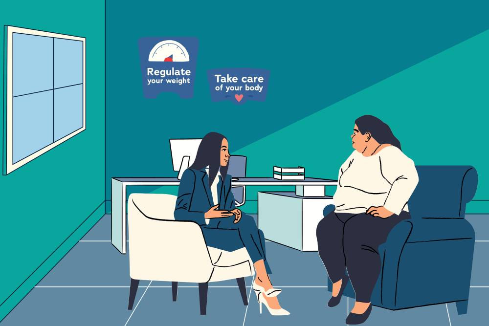 ilustrasi gambar seorang pasien wanita yang berkonsultasi ke dokter ahli gizi(pixabay.com/Elf-Moondance)