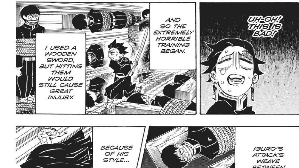 latihan ekstrem Obanai Iguro (dok. Viz Media/Demon Slayer: Kimetsu no Yaiba)