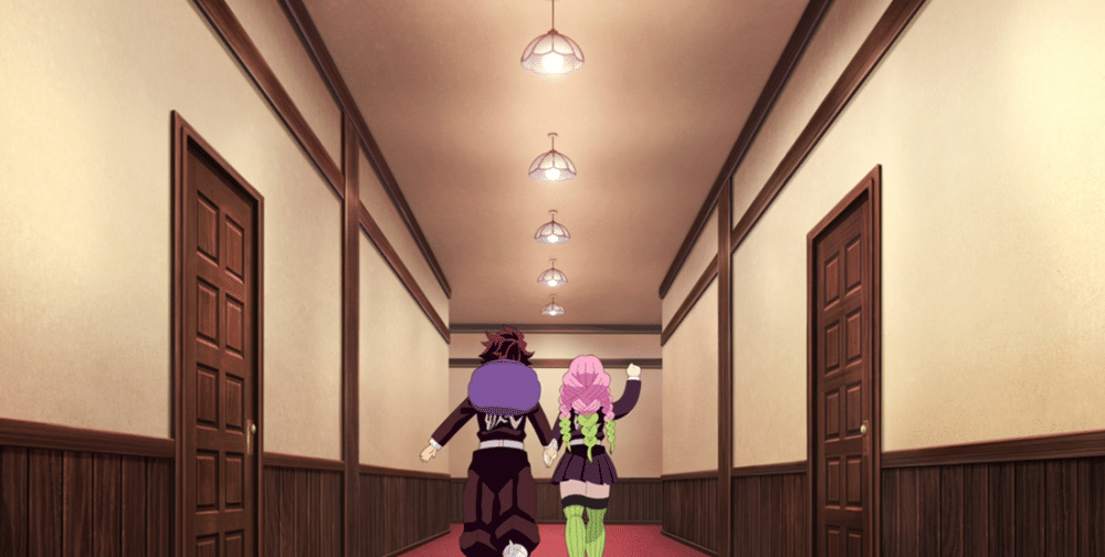 Tanjiro tiba di kediaman Mitsuri (dok. Ufotable/ Kimetsu no Yaiba Season 4 Hashira Training Arc)