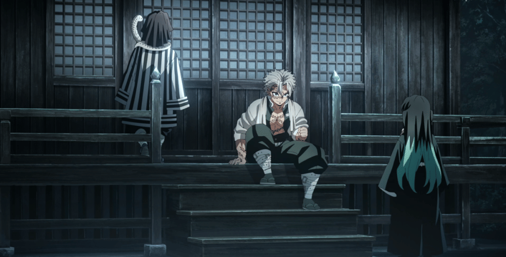 Obanai, Sanemi, dan Muichiro berlatih bersama (dok. Ufotable/ Kimetsu no Yaiba Season 4 Hashira Training Arc)