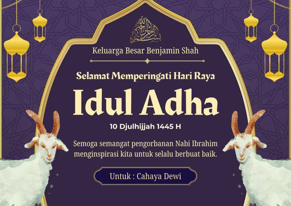 Ilustrasi kartu ucapan Idul Adha (Canva.com/FlyBets)