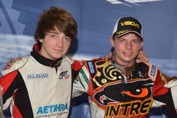 Charles Leclerc dan Max Verstappen saat berbagi podium di karting (planetf1.com)
