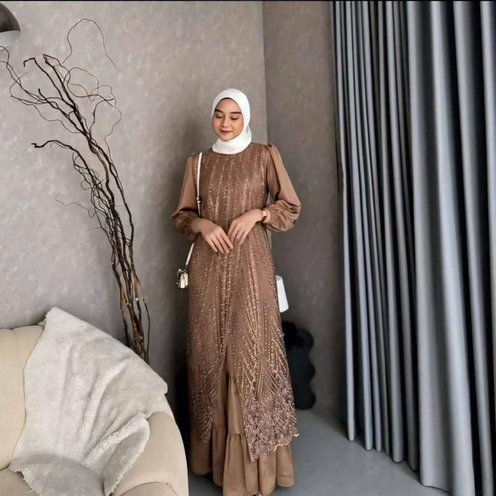 Model gamis untuk Idul Adha (Shopee.com/Vallina Outfit Official Shop)