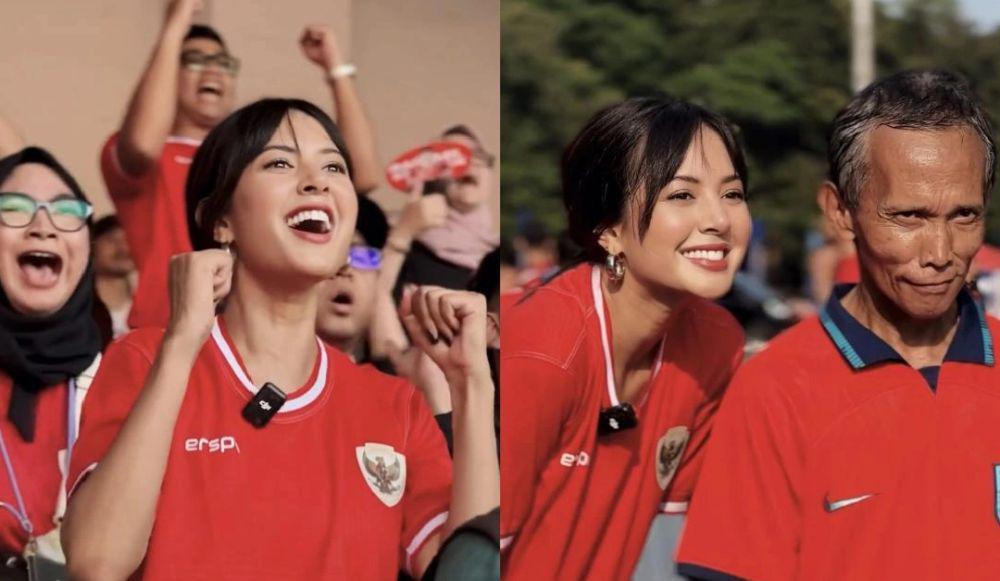 7 Potret Aurelie Moeremans Nonton Timnas di Stadion, Positive Vibes!