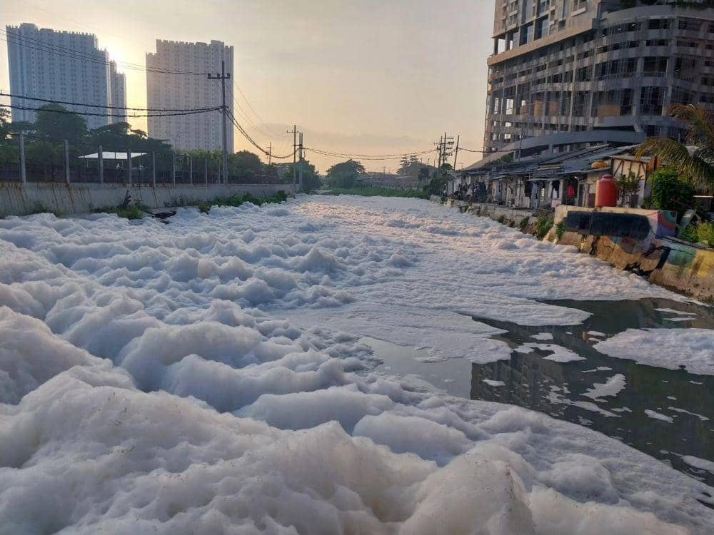Salju Busa menutup Sungai Kalisari, Mulyorejo, Surabaya, Kamis pagi (6/6/2024). (Dok. Facebook/Iman Supriyono).