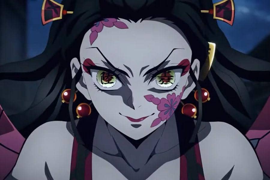 Daki ketika bertarung melawan Tanjiro di arc Entertainment District. (dok. Ufotable/Demon Slayer: Kimetsu no Yaiba)
