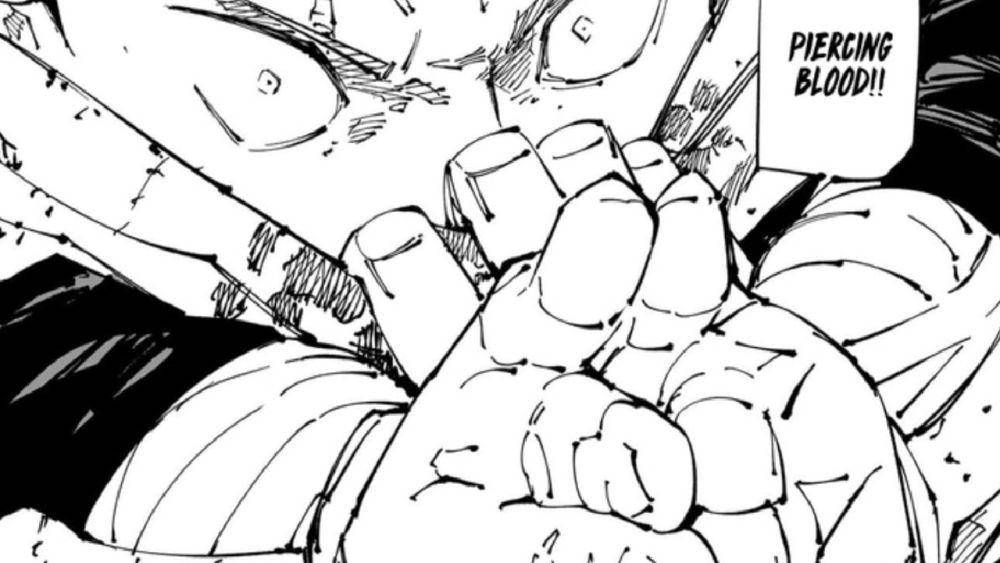 Yuji menggunakan Teknik Manipulasi Darah, Piercing Blood. (dok. Viz Media/Jujutsu Kaisen)