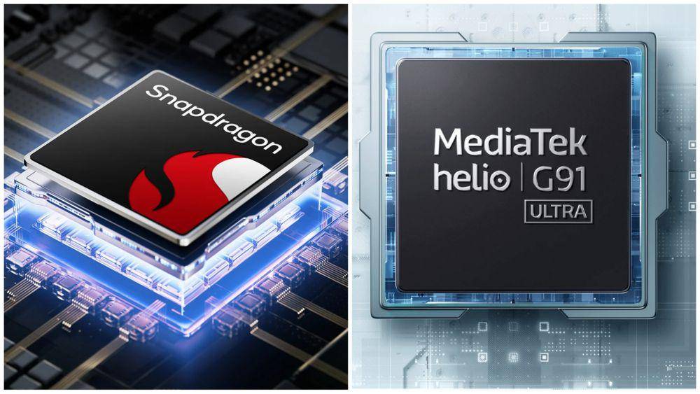 ilustrasi prosesor Qualcomm Snapdragon 685 (kiri) dan MediaTek Helio G91 Ultra (kanan) (mi.co.id)