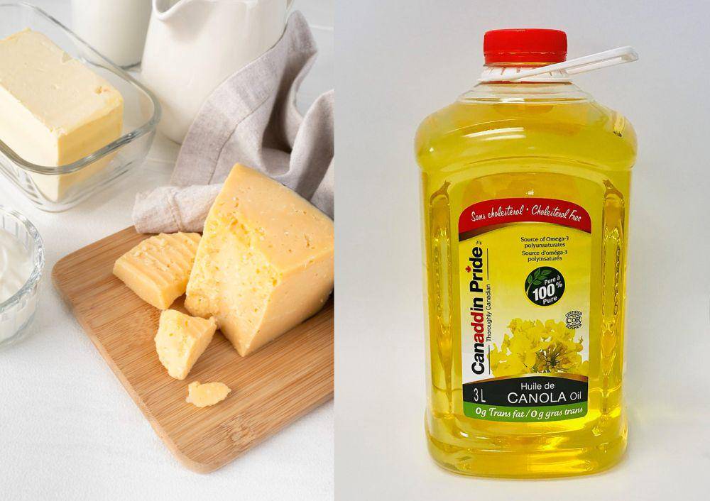 ilustrasi mentega dan minyak canola (freepik.com/freepik | commons.wikimedia.org/Achilles2019)