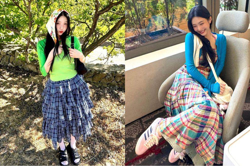 referensi outfit motif kotak-kotak ala Joy Red Velvet (instagram.com/_imyour_joy)