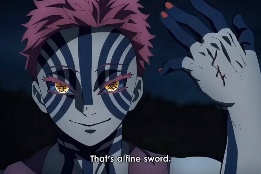 Akaza saat berhadapan dengan Kyojuro di arc Mugen Train. (dok. Ufotable/Demon Slayer: Kimetsu no Yaiba)