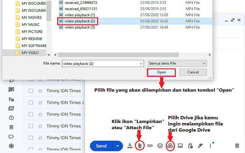 cara mengirim lampiran di Gmail (dok. pribadi/Jubaedah Haryani)