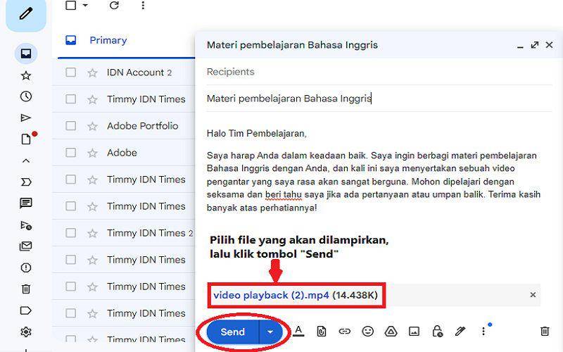 cara mengirim lampiran di Gmail (dok. pribadi/Jubaedah Haryani)
