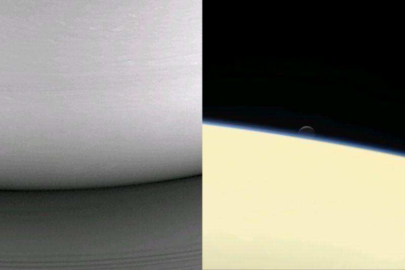gambar suasana malam hari di Saturnus dan satelit Enceladus dari orbit (nasa.gov)