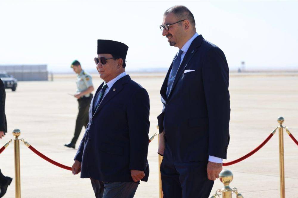 Menteri Pertahanan dan Presiden terpilih, Prabowo Subianto ketika tiba di Amman, Yordania pada Senin, 10 Juni 2024. (Dokumentasi Kemenhan)