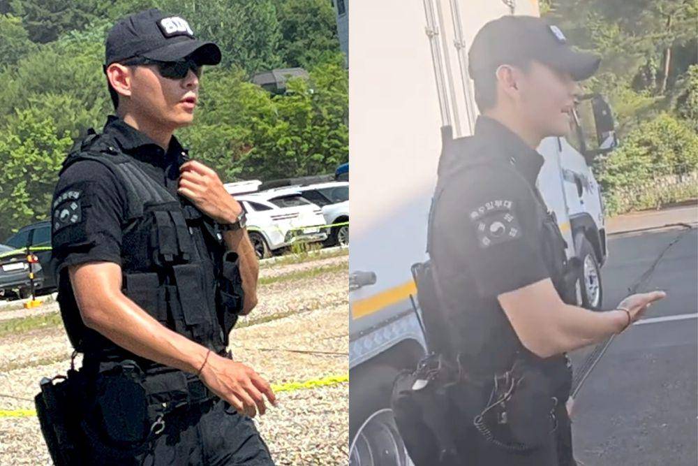potret V BTS berpatroli di festival budaya (x.com/soop_0613 | instagram.com/kuang_725)