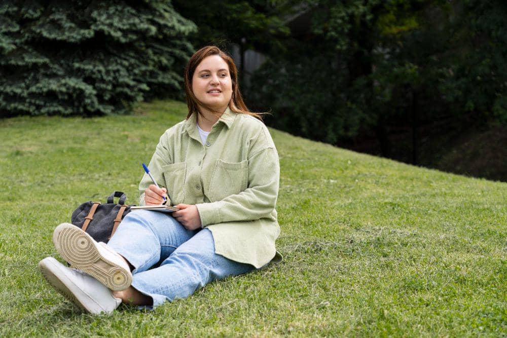 Ilustrasi wanita menulis di taman (freepik.com/freepik)