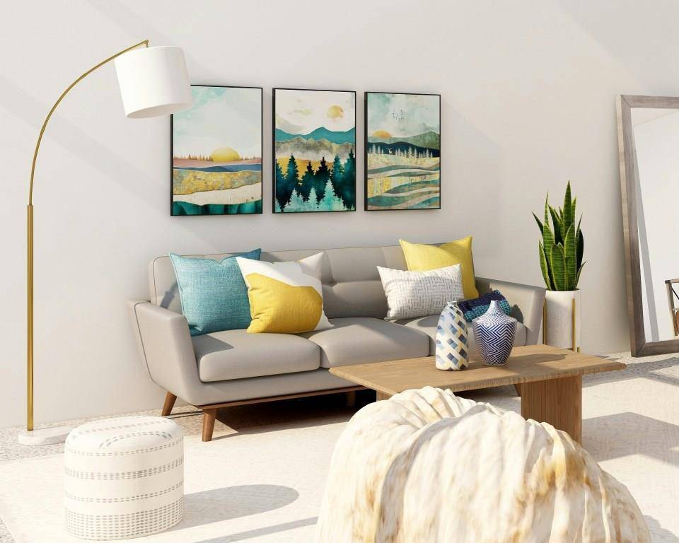ilustrasi bantal kuning dan bantal pirus (unsplash.com/Collov Home Design)