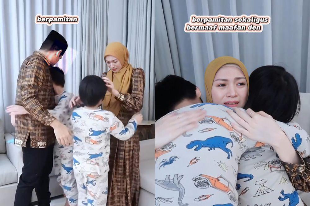 7 Potret Donita dan Adi Nugroho Pamit Berangkat Haji pada Keluarga