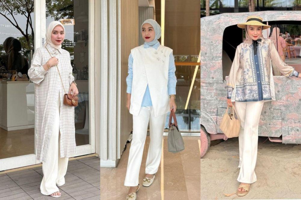 10 Padu Padan Kulot Putih ala Arrum Rahma, Hijaber Chic!