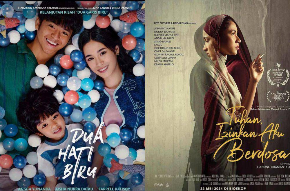 Film Unggulan gagal tembus box office di paruh pertama 2024 (dok. Starvision Plus / Dua Hati Biru | dok. MVP Pictures / Tuhan, Izinkan Aku Berdosa)